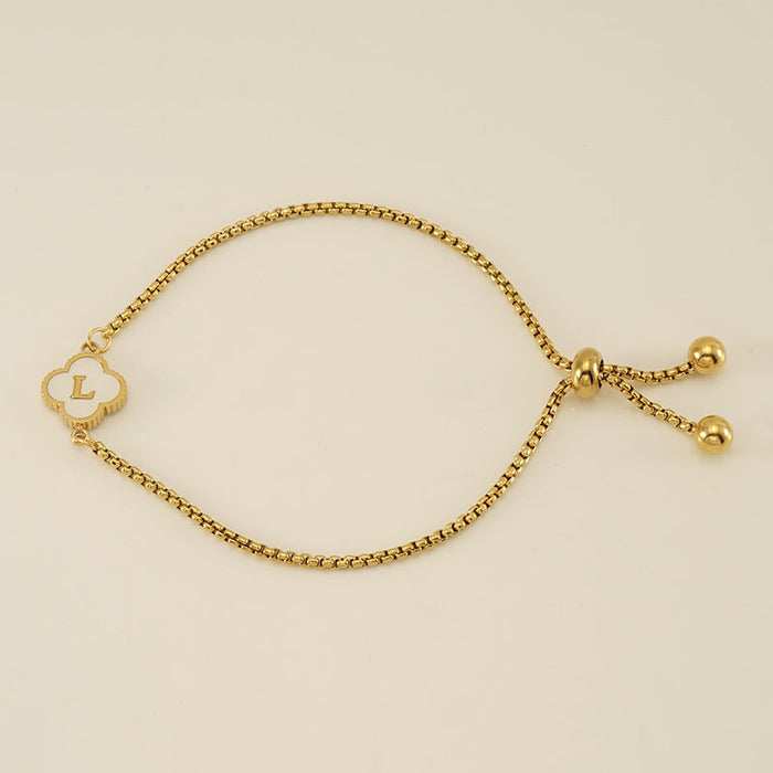 Wholesale Stainless Steel Seashell Four-Leaf Clover Letter Bracelet