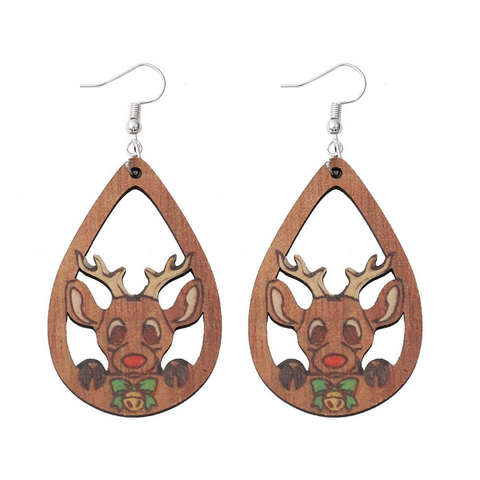 Wholesale Christmas Elk Hollow Stainless Steel Ear Hook Earrings