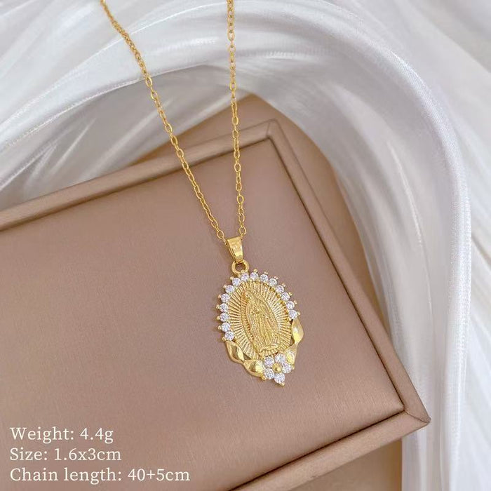 Wholesale A delicate and elegant bronze micro-set Madonna necklace with a vintage,  artistic style.