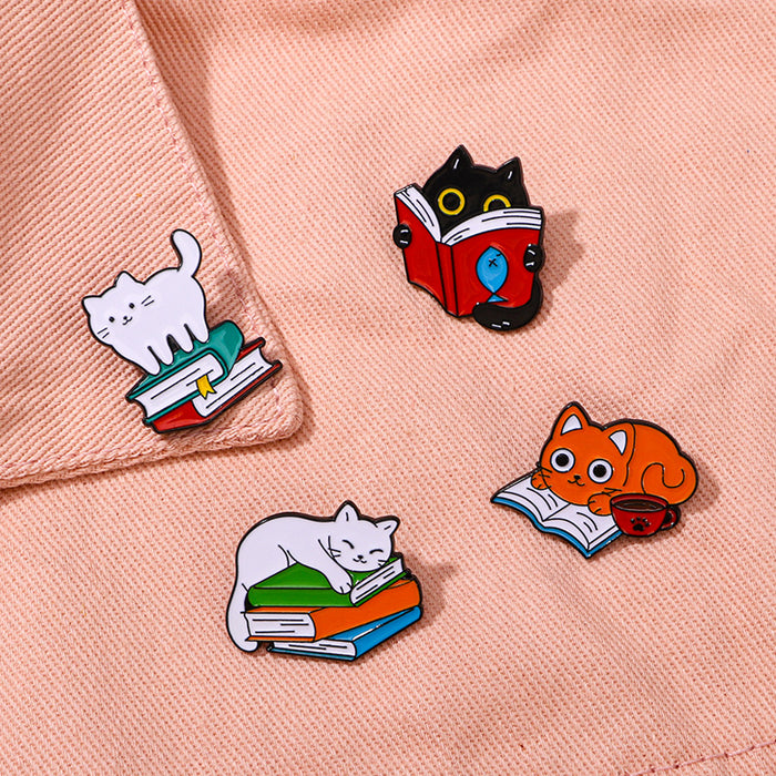Wholesale Drop Oil Alloy Brooch Cartoon Cute Cat Book Animal Shape Clothes Schoolbag Decorations Badge