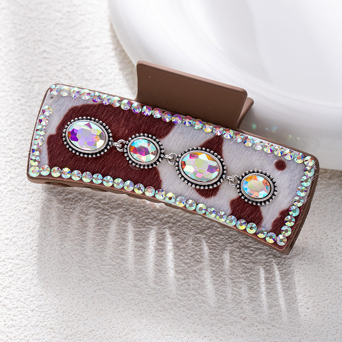 Wholesale Bohemian turquoise grab clip high-end female retro leopard print sequined leather ethnic style back of the head shark clip