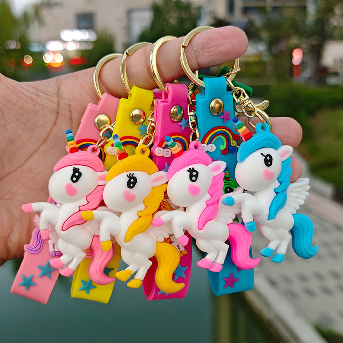 Wholesale Trendy Rainbow Unicorn Cartoon Keychain Cute Pony Car Key Accessory Bag Charm Gift