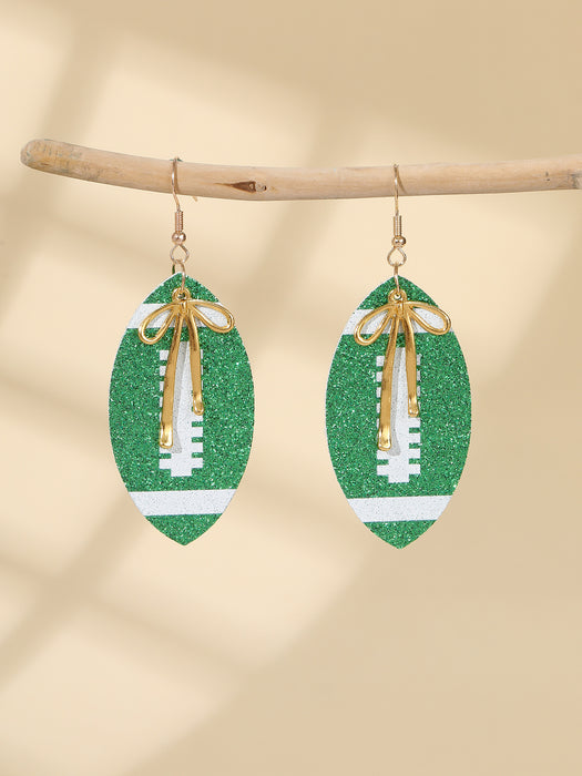 Wholesale Sporty PU leather printed rugby ball earrings