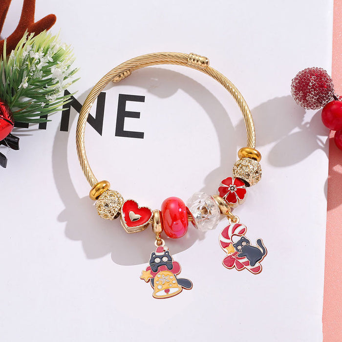 Wholesale Christmas Black Cat Pendant Stainless Steel Bracelet Women Fashion Accessory MOQ≥2