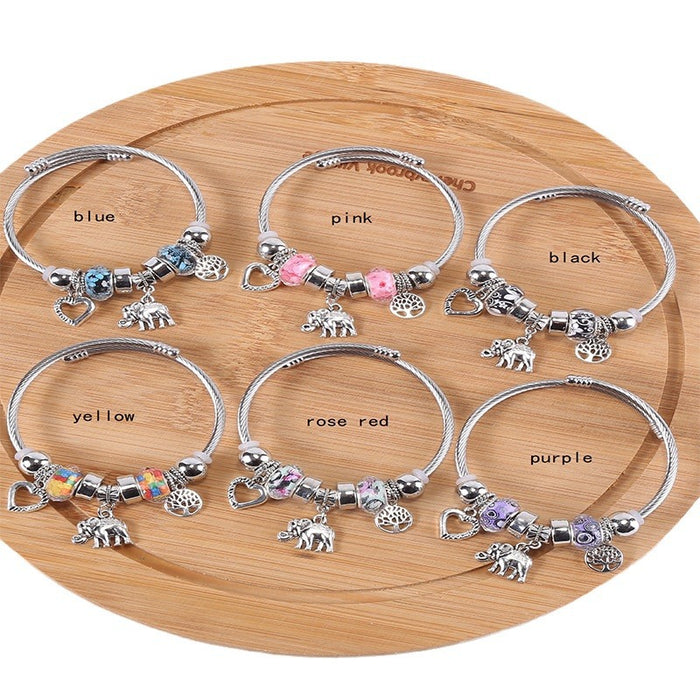 Wholesale Elephant Tree of Life Pendant Stainless Steel Beaded Bracelet JDC-BT-ShenYuan002