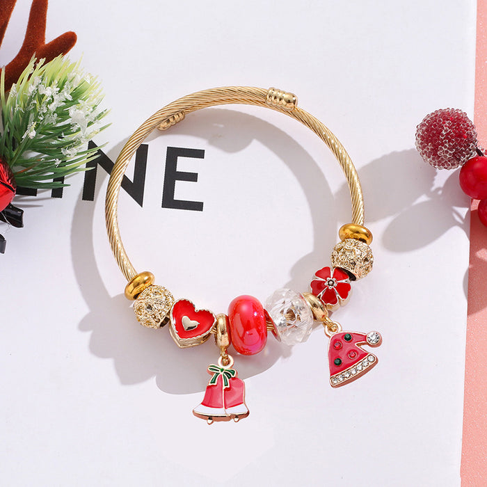 Wholesale Stainless Steel Christmas Bracelet Adjustable with Tree Elk Snowflake Pendants MOQ≥2