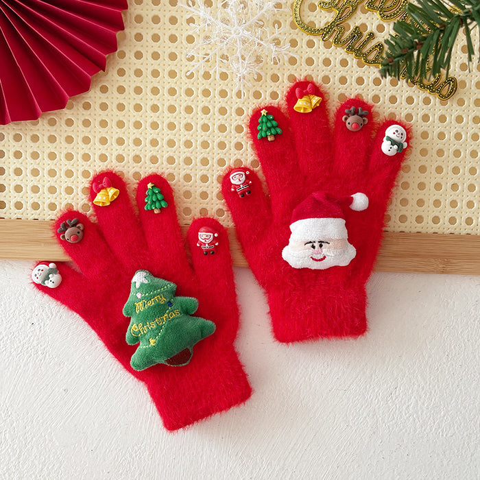 Wholesale Christmas Gloves Men' s and Women' s Winter Cross-border Doll Plush Warm Outdoor Riding Student Five-finger Gloves