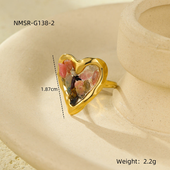 Wholesale Heart-shaped stainless steel ring inlaid with natural stones