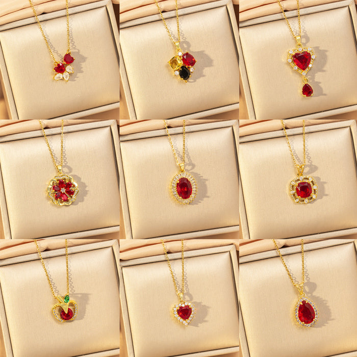 Wholesale Titanium steel necklace with red zircon