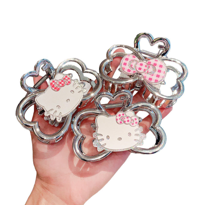 Wholesale Cat Double-Sided Claw Clip  Silver Bow Shark Clip