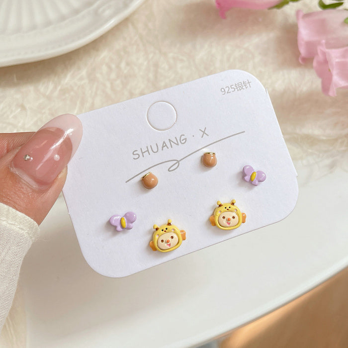 Wholesale  Cartoon Cute Earrings Three-piece Set Women's Silver Needle Children's  Beaver Earrings