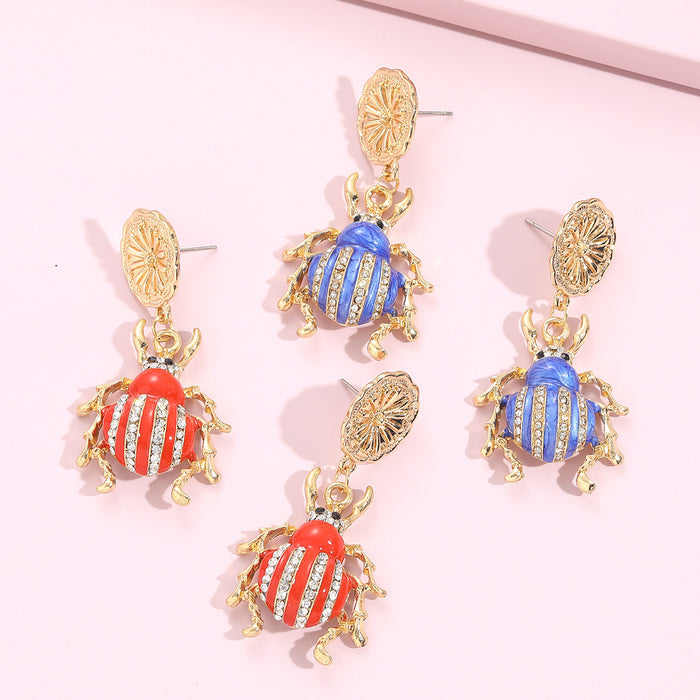 Wholesale Earrings Alloy Enamel Diamond Ladybug MOQ≥2 JDC-ES-JUYAO005