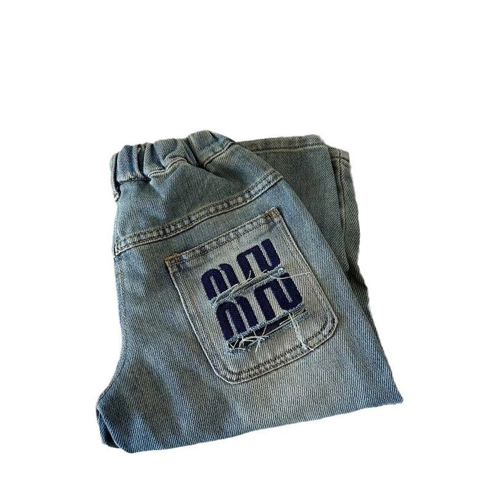 Wholesale Children's Wear Children's Denim Trousers Spring Trousers Letter Jeans