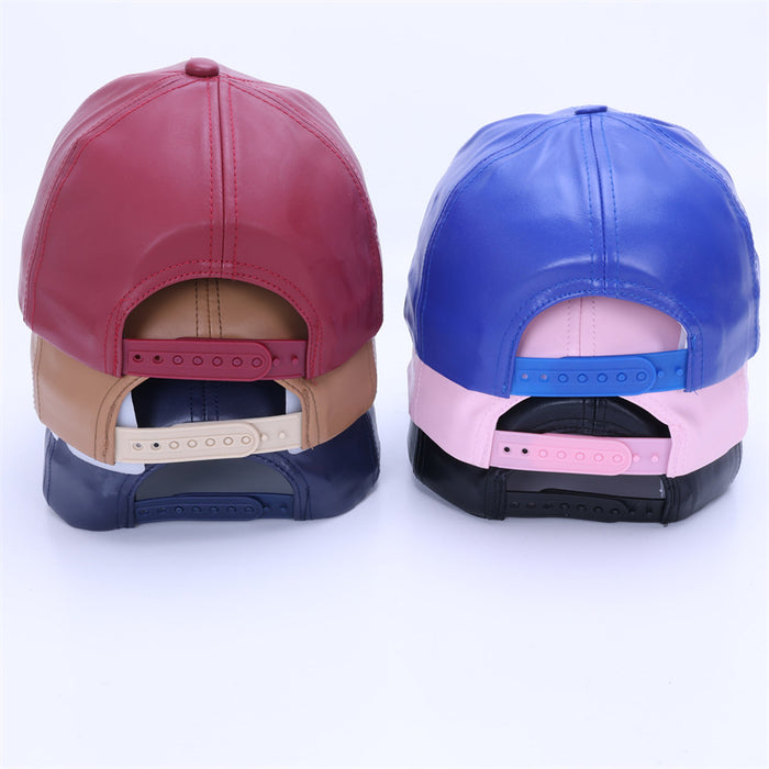 Wholesale Solid color leather baseball cap for outdoor casual men and women, couple sun shading baseball cap