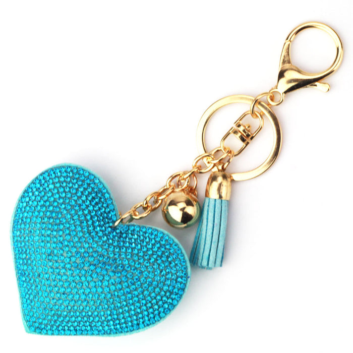Wholesale Chic Heart Rhinestone Leather Tassel Keychain Fashion Bag Charm Car Key Accessory