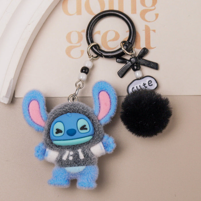 Wholesale Cute cartoon character flocked keychain