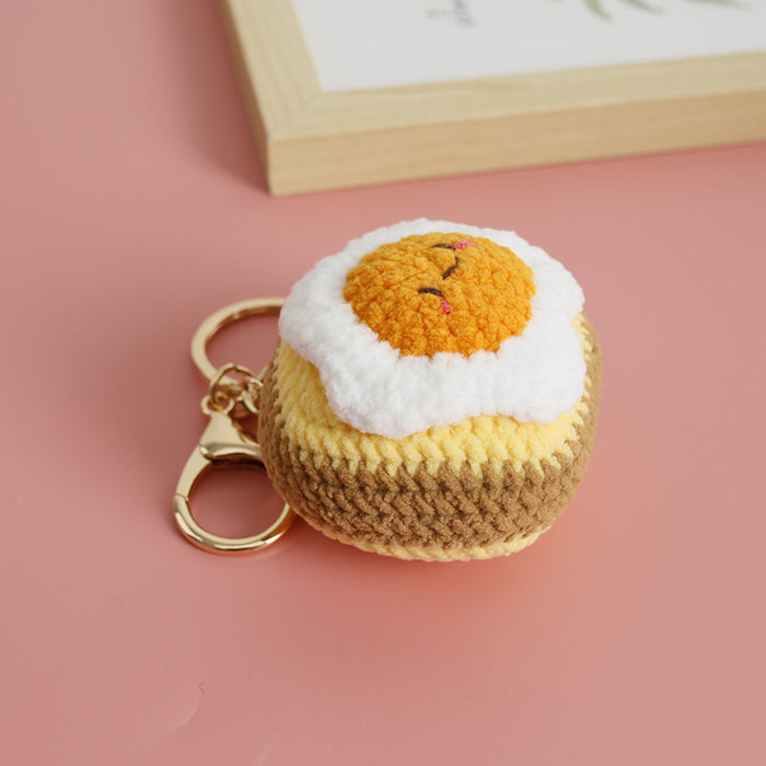 Wholesale Creative hand-woven egg yolk toast pendant wool crocheted cute key chain poached egg shape bag pendant