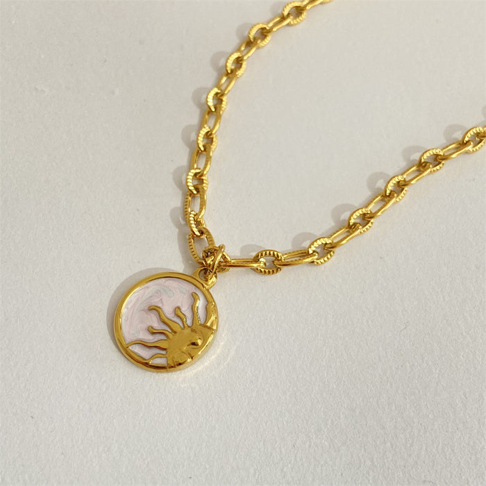 Wholesale Sun Moon Pendant Necklace Titanium Steel With Mother Of Pearl Jewelry
