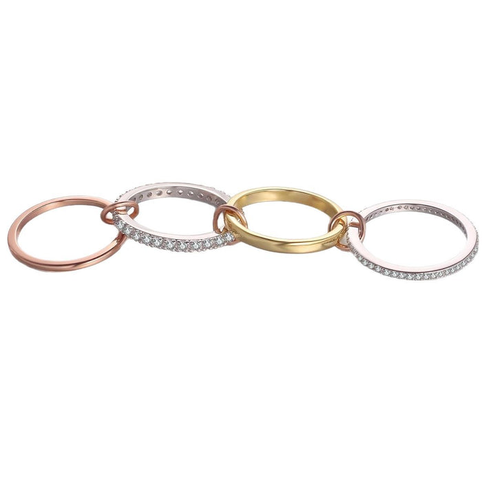 Wholesale Interlocking Ring Full Diamond Zircon Ring Two Color Multi Element High Grade Sensory Ring
