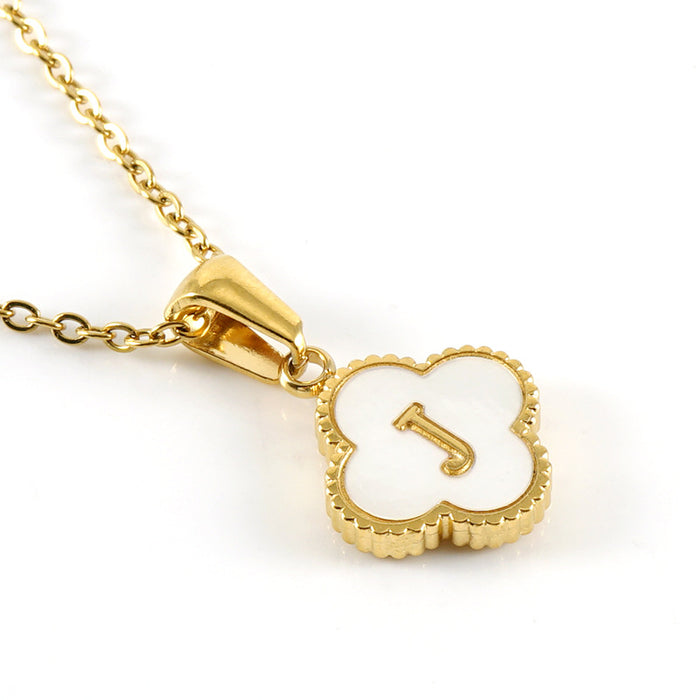 Wholesale Shell Letter Four Leaf Clover Pendant 18K Gold Stainless Steel Necklace JDC-NE-ZhongX005