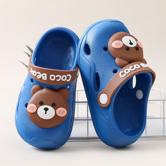 Wholesale Bear closed toe anti-collision children's slippers indoor non-slip cartoon baby beach hole shoes