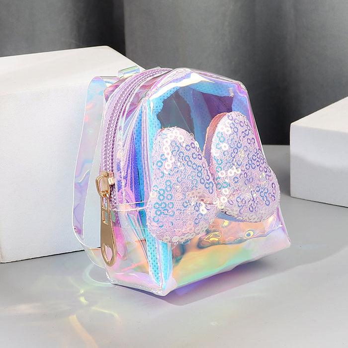 Wholesale Trendy Laser Bow PVC Transparent Pouch Creative Coin Purse Earphone Bag Keychain Everyday Fashion Accessory