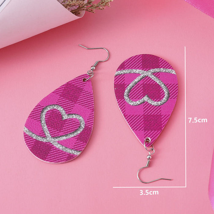 Wholesale Earrings PU Plaid Love Heart Double Sided Water Drop Earrings  JDC-ES-ChL009