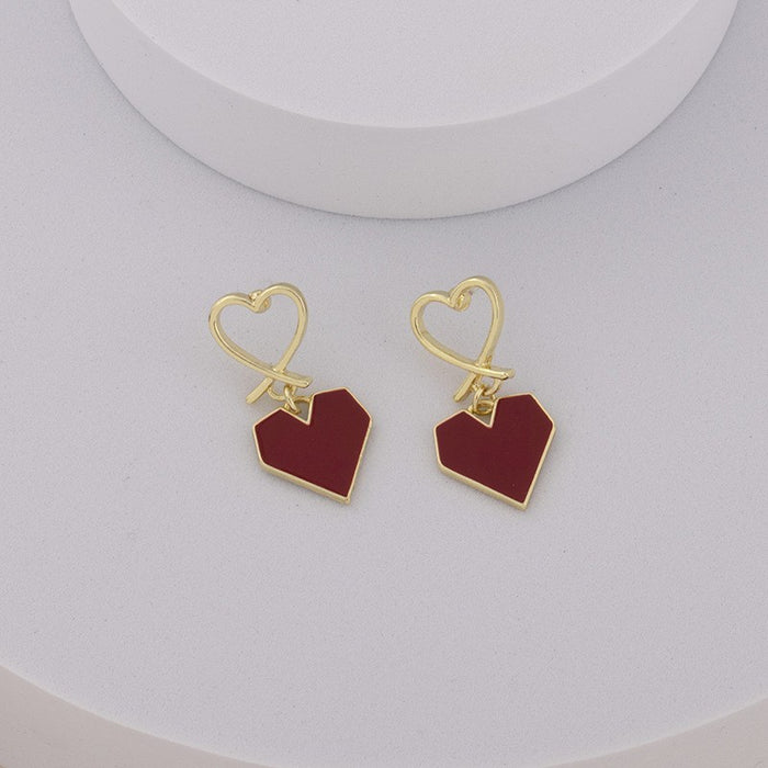 Wholesale Love peach heart earrings, high-end feeling earrings, niche design, drip oil earrings, accessories