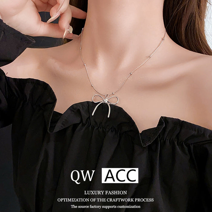 Wholesale Bow leather chain necklace, niche temperament, light luxury, high-end feeling, collarbone chain, neck chain