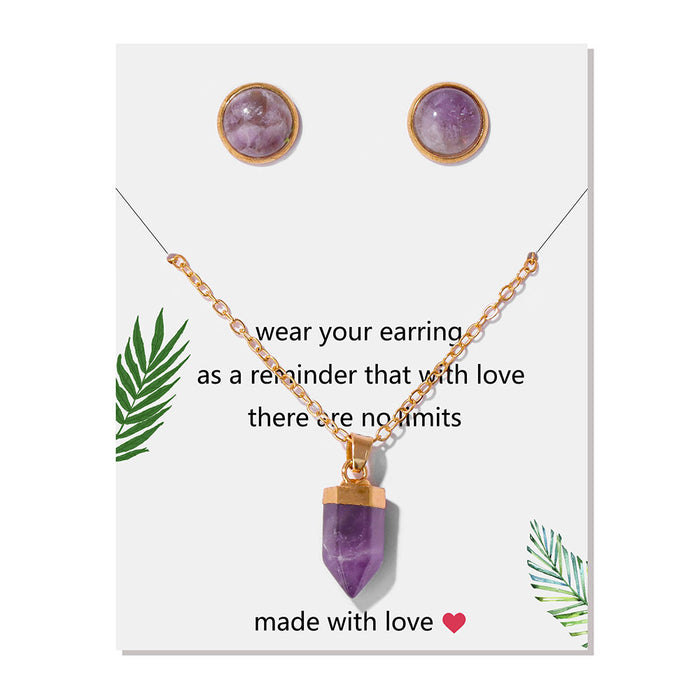 Wholesale Stone bead stud earrings and 18k gold necklace set 2 pieces available in multiple colors