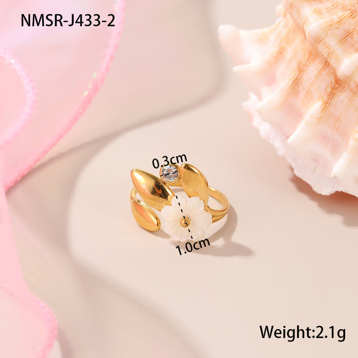 Wholesale Delicate floral pearl stainless steel open ring