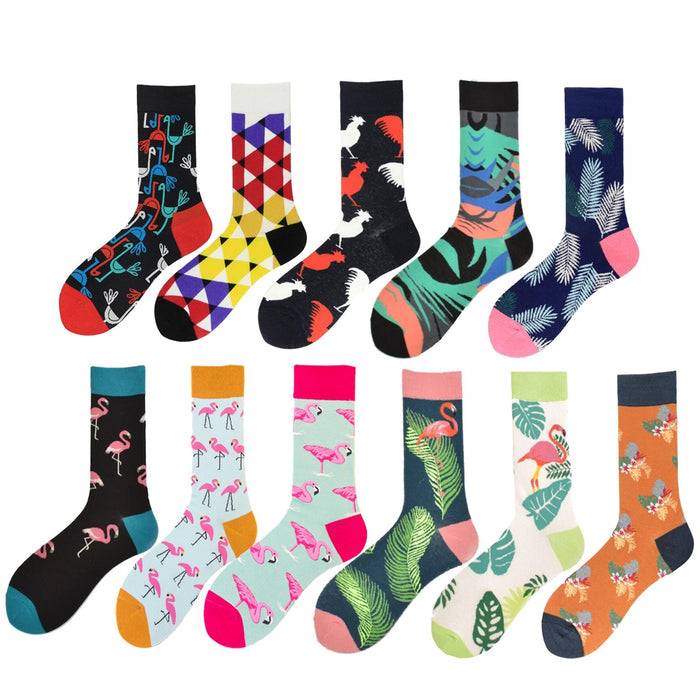 Wholesale Colorful Men's Socks Cartoon Flamingo Mid-tube Cotton Socks JDC-SK-CG017