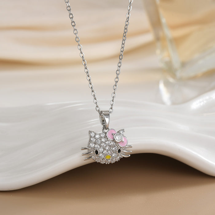 Wholesale Cat pendant micro-painted zircon copper gold-plated clavicle necklace