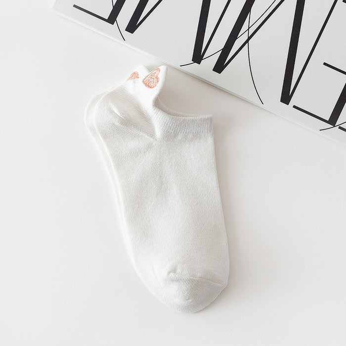 Wholesale Embroidered socks with heart-shaped heel, shallow socks, cotton socks, cute low cut, smiling face, bow socks