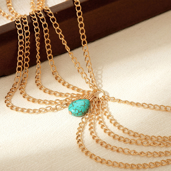 Wholesale 2pcs Turquoise Pearl Pendant Retro Necklace