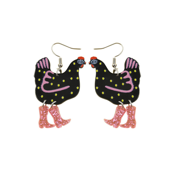 Wholesale Polka Dot Cartoon Chicken High Heels Acrylic Printed Earrings JDC-ES-QingM006