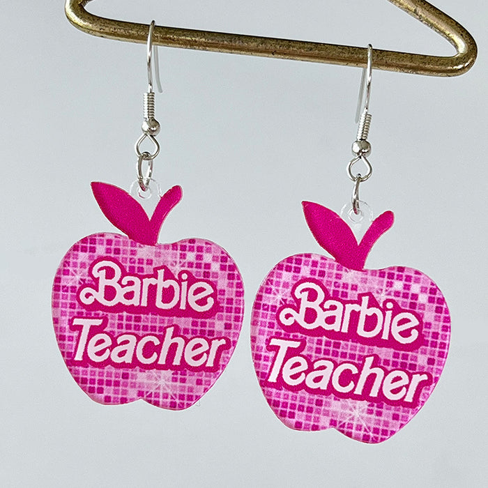 Wholesale 2 Pairs/pack Pink Apple Pencil Teacher Acrylic Earrings JDC-ES-HeYi104