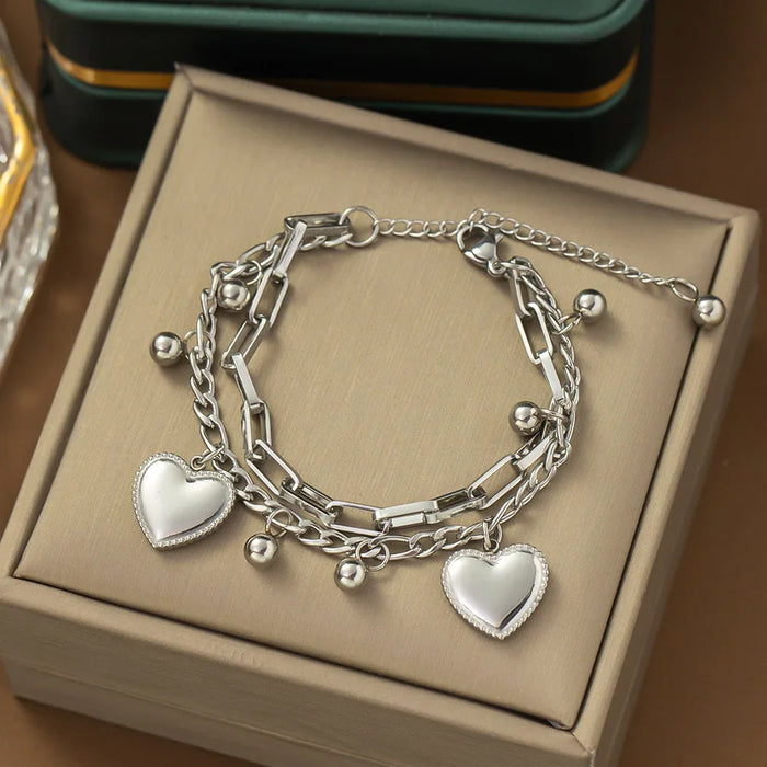 Wholesale Stainless Steel Double Layer Heart Shaped Bracelet