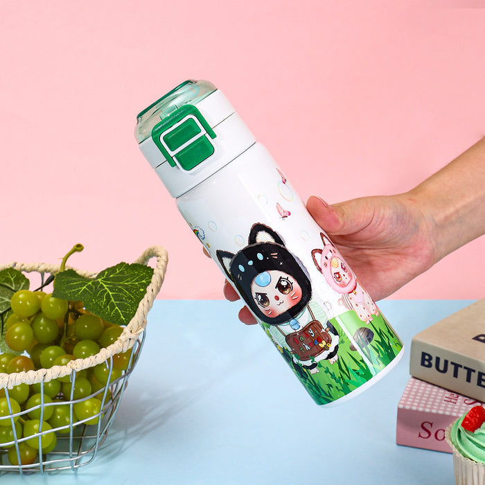 Wholesale Cartoon Double Drinking Cup Stainless Steel Thermos Cup Children' s Water Cup Bounce Lid Straw Cup