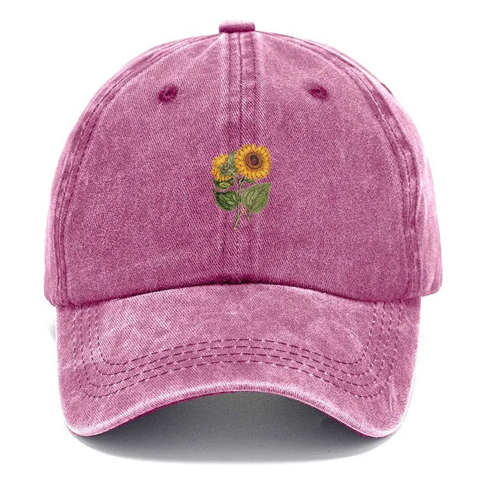 Wholesale Washed Distressed Baseball Cap With Sunflower Embroidery Forest Style Adjustable Hat For Women