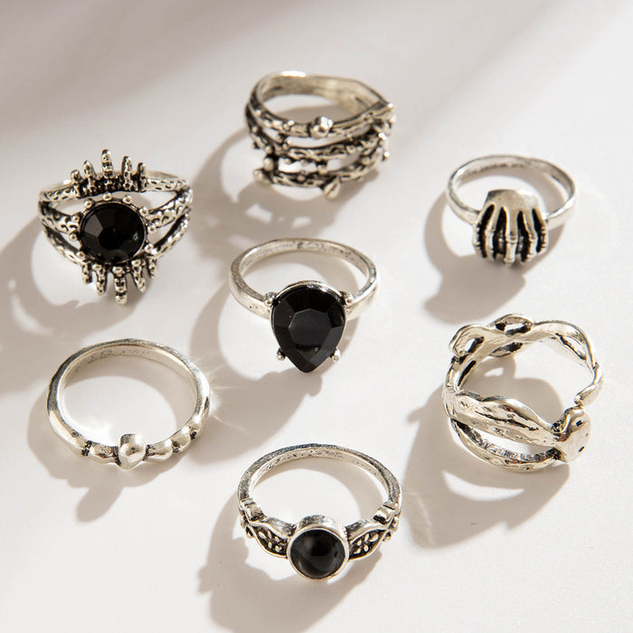Wholesale Dark Heart 9-Piece Ring Set Punk Style Fashion Jewelry Accessory MOQ≥2