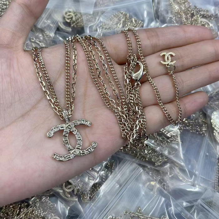 Wholesale Double C letter enamel camellia pearl long necklace