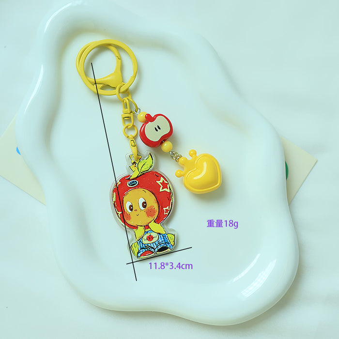 Wholesale Cute Red Apple Star Acrylic Relief Keychain Pendant Ins Cartoon Heart Backpack Hanging Jewelry