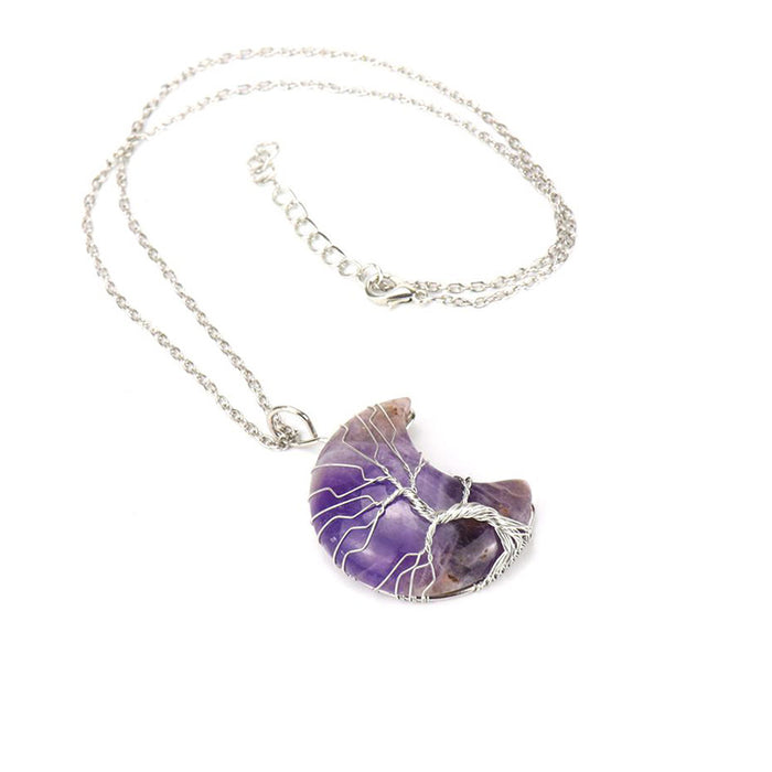 Wholesale Winding Moon Natural Stone Amethyst Life Tree Necklace Handmade Wealth Tree Necklace N512 JDC-NE-HXu004