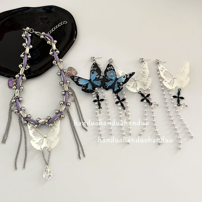 Wholesale Butterfly Crystal Pendant Tassel Alloy Necklace JDC-NE-LaiL008