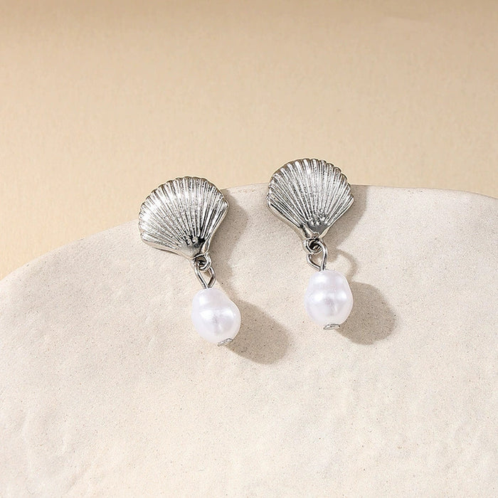 Wholesale 2 pairs of metal starfish pearl tassel ladies earrings earrings holiday style