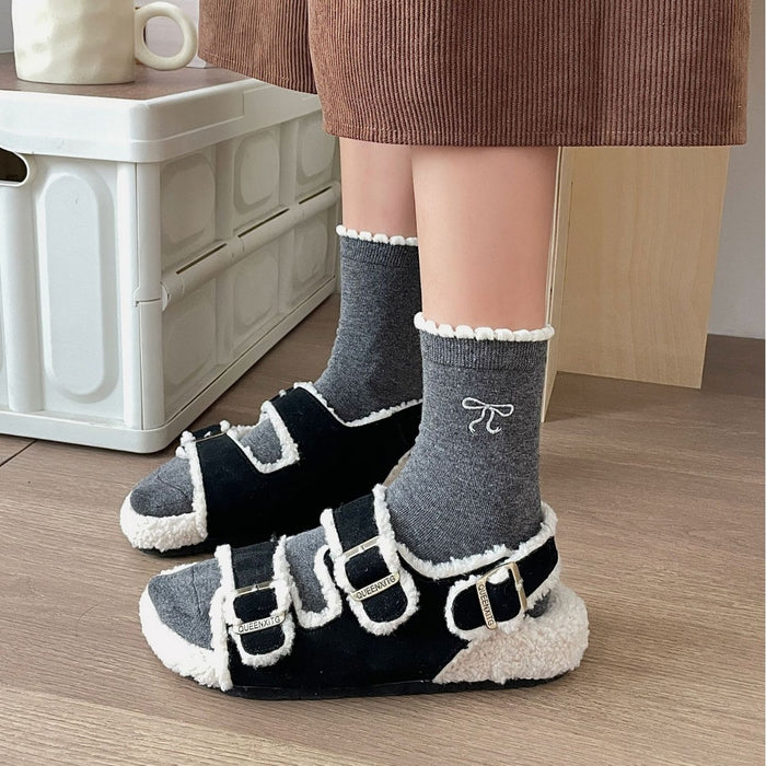 Wholesale Lace Embroidered Bow Socks Combed Cotton Middle Tube Socks Stacked Socks
