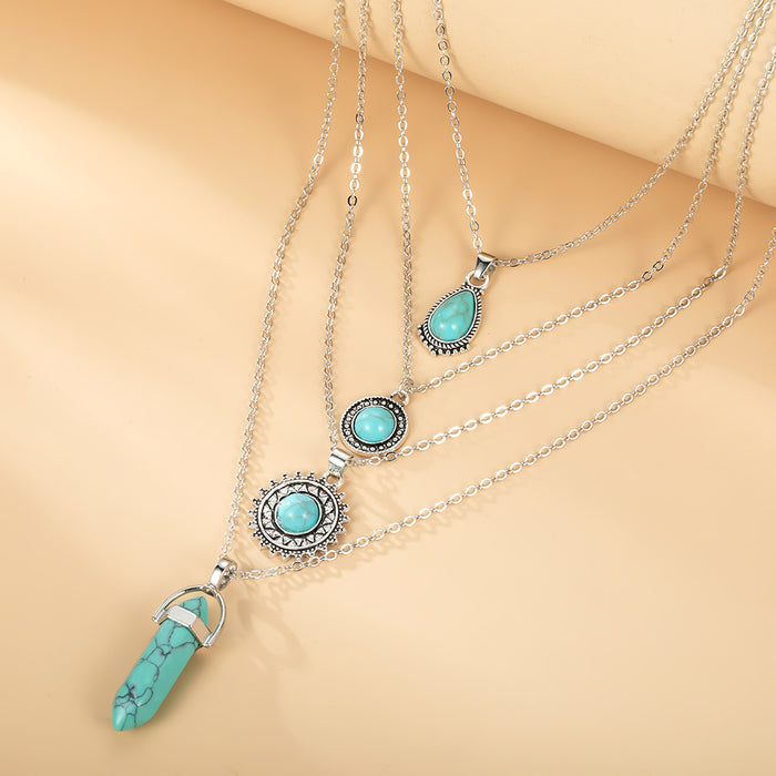 Wholesale vintage bohemian style turquoise 4-layer necklace