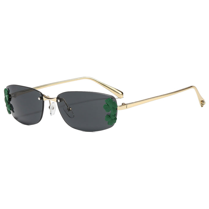 Wholesale Rimless Square Metal Leaf Decoration Sunglasses Fashion Accessory Gift for Women