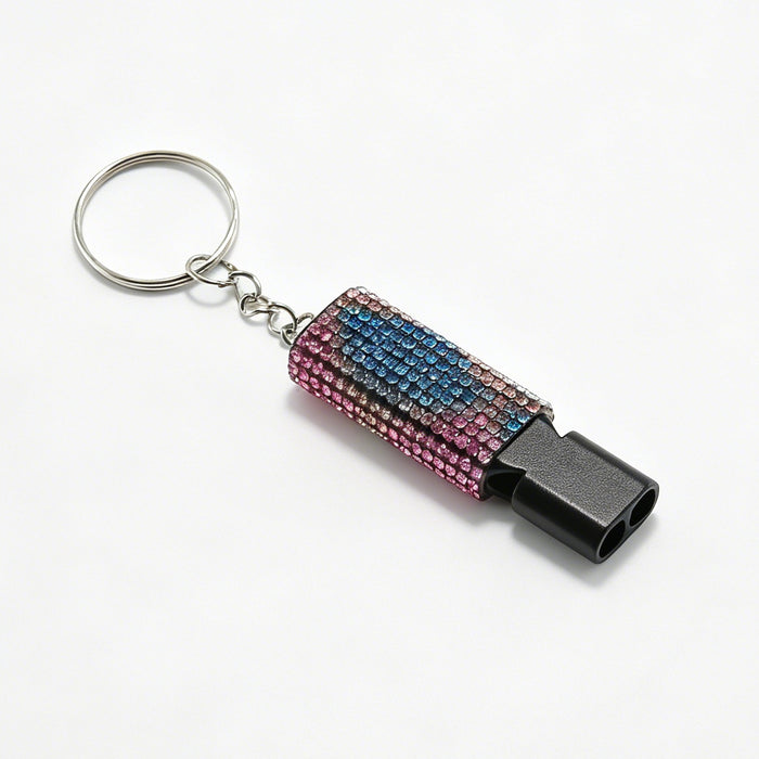 Wholesale Trendy Aluminum Alloy Whistle Keychain Double Tube Self Defense With Rhinestone Accent For Outdoor Survival Fashion Accessory